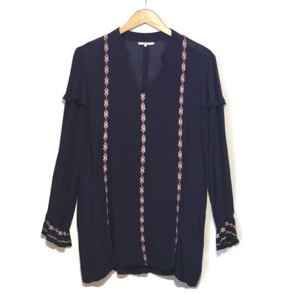 Tularosa Revolve V Neck Embroidered Boho Chic Navy Blue Tunic Mini Dress Size S - Picture 16 of 16